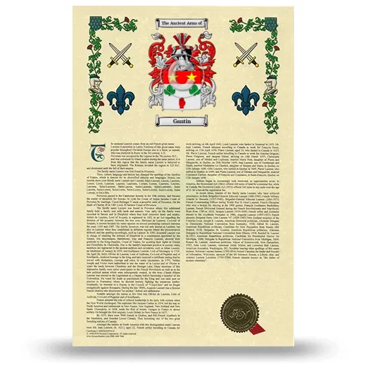 Gantin Armorial History with Coat of Arms
