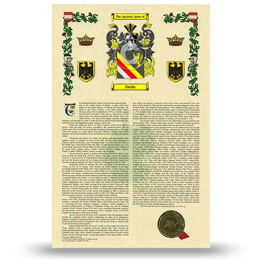 Garin Armorial History with Coat of Arms