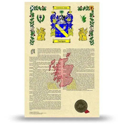 Garrigan Armorial History with Coat of Arms