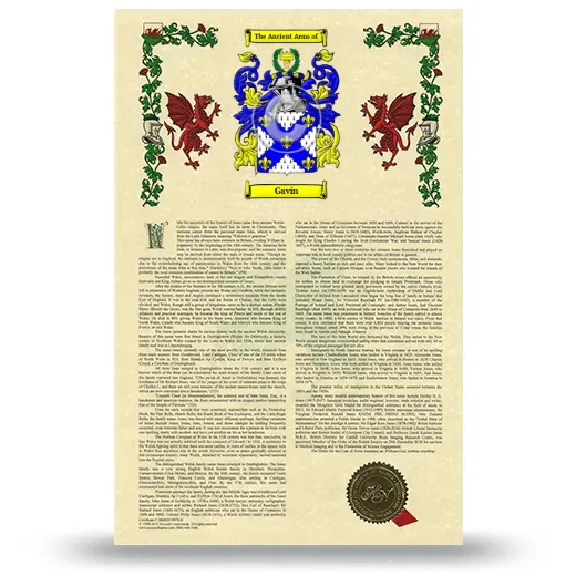 Gavín Armorial History with Coat of Arms
