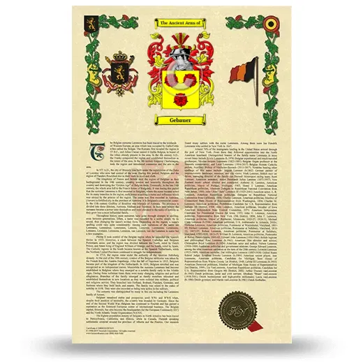 Gebauer Armorial History with Coat of Arms