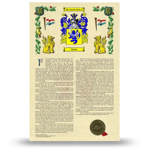 Geete Armorial History with Coat of Arms