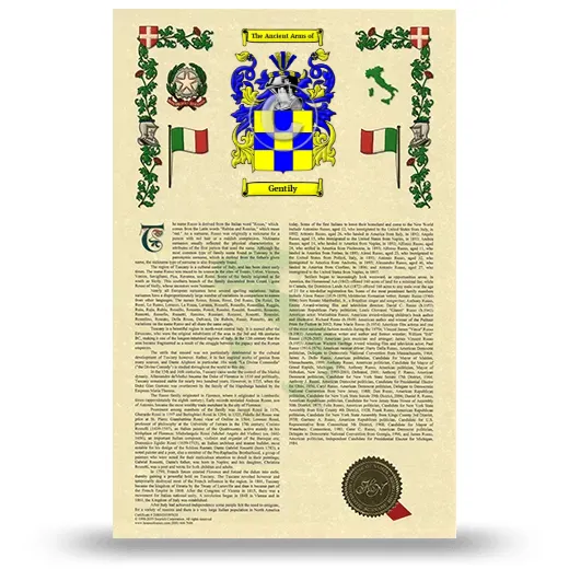 Gentily Armorial History with Coat of Arms