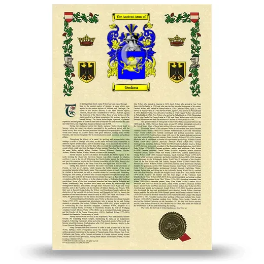 Gerken Armorial History with Coat of Arms