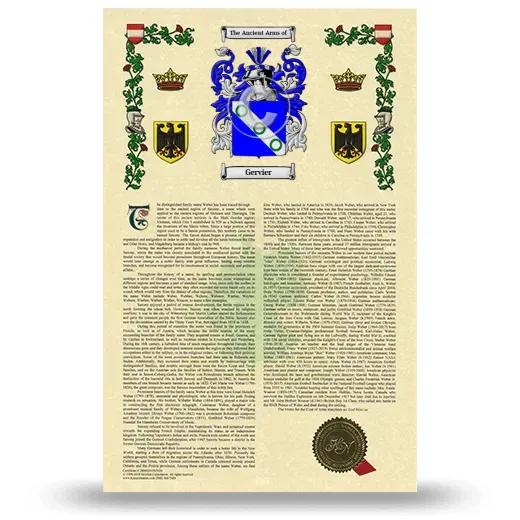Gervier Armorial History with Coat of Arms