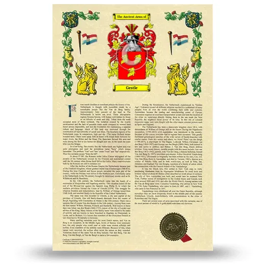 Gestle Armorial History with Coat of Arms