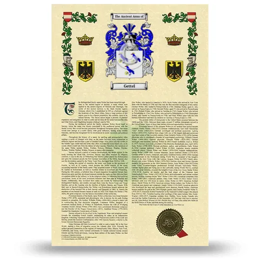 Gettel Armorial History with Coat of Arms
