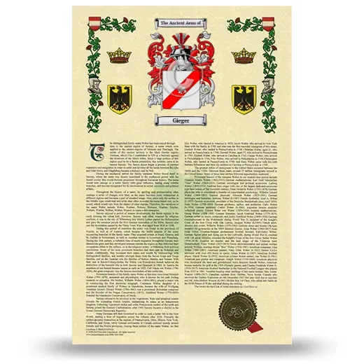 Gieger Armorial History with Coat of Arms