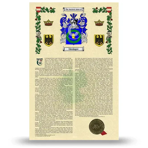 Giesinger Armorial History with Coat of Arms