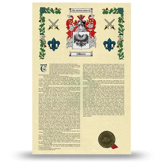 Gilberts Armorial History with Coat of Arms
