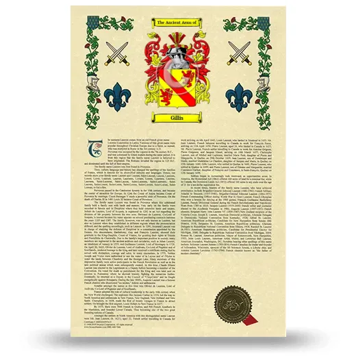 Gillis Armorial History with Coat of Arms