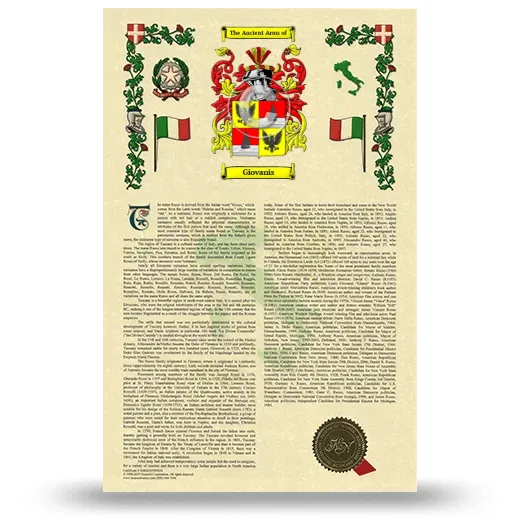 Giovanis Armorial History with Coat of Arms