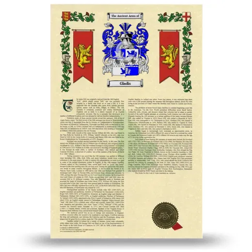Gladis Armorial History with Coat of Arms