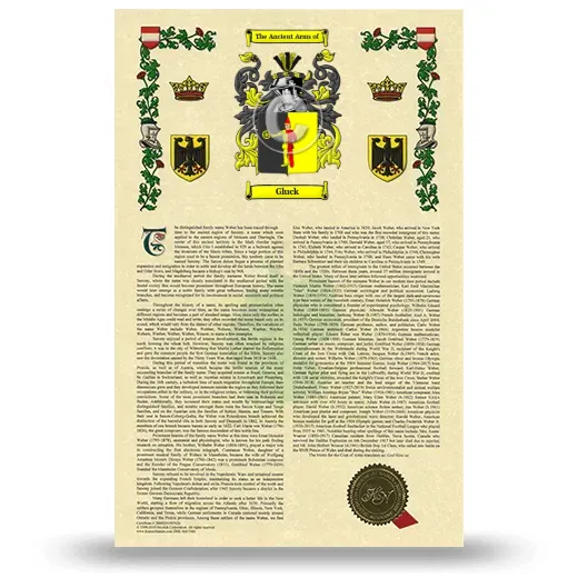 Gluck Armorial History with Coat of Arms