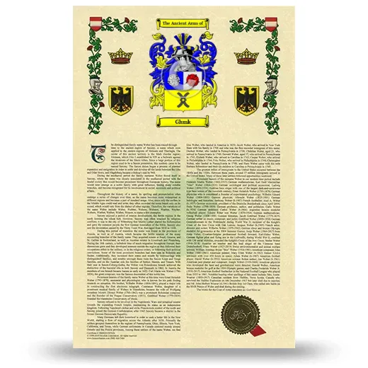 Glunk Armorial History with Coat of Arms