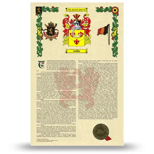 Goffin Armorial History with Coat of Arms