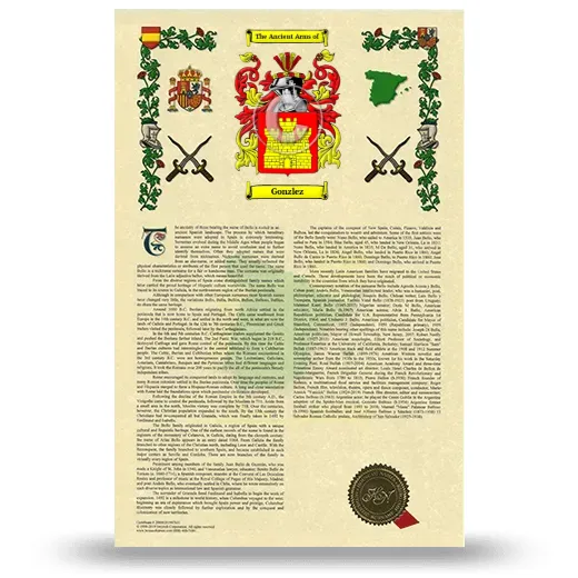 Gonzlez Armorial History with Coat of Arms