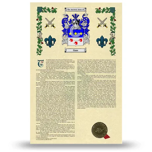 Gore Armorial History with Coat of Arms