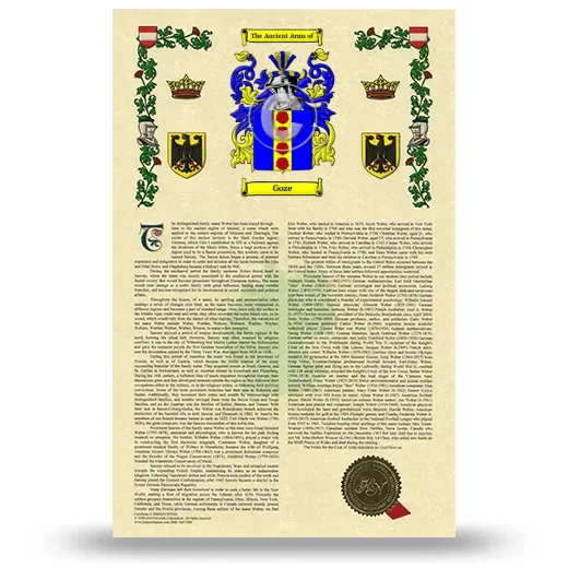 Goze Armorial History with Coat of Arms