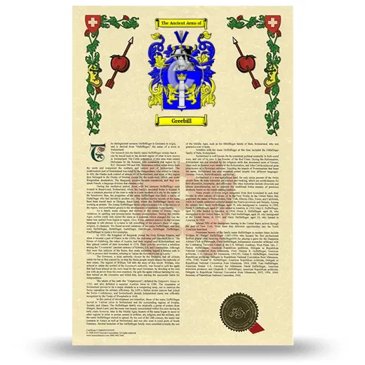 Greebill Armorial History with Coat of Arms