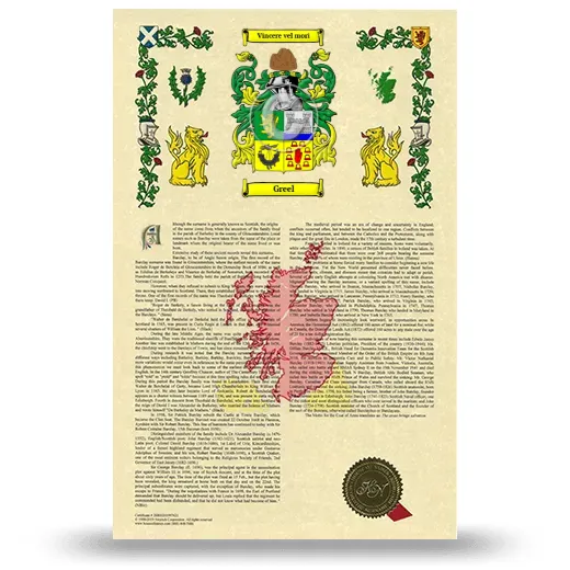 Greel Armorial History with Coat of Arms