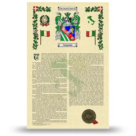Gregorini Armorial History with Coat of Arms
