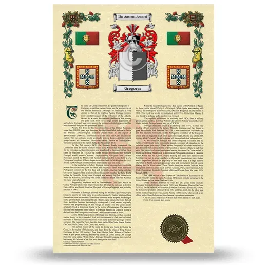 Gregorys Armorial History with Coat of Arms