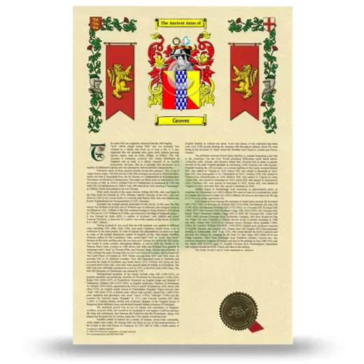 Grover Armorial History with Coat of Arms