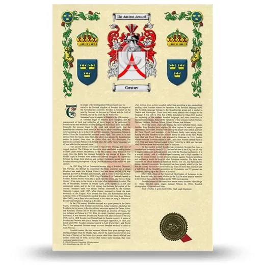 Gustav Armorial History with Coat of Arms