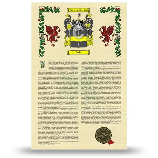 Gwin Armorial History with Coat of Arms