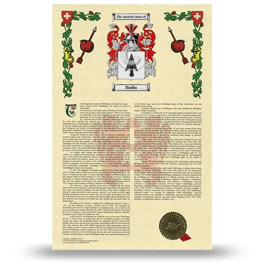Hadin Armorial History with Coat of Arms