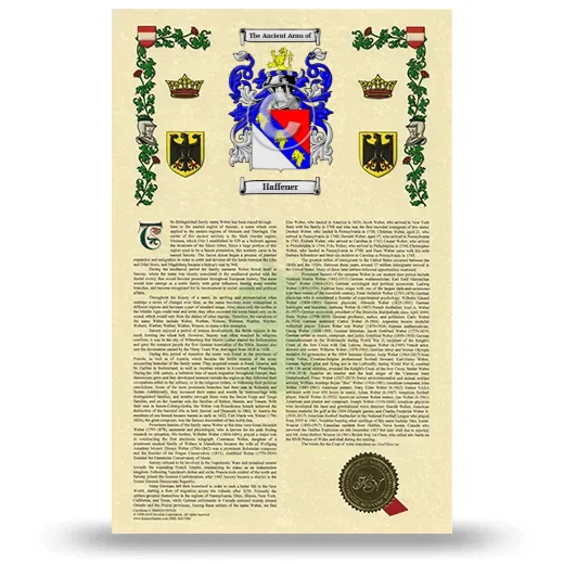 Haffener Armorial History with Coat of Arms