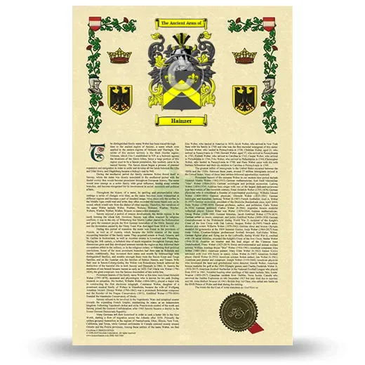 Hainzer Armorial History with Coat of Arms