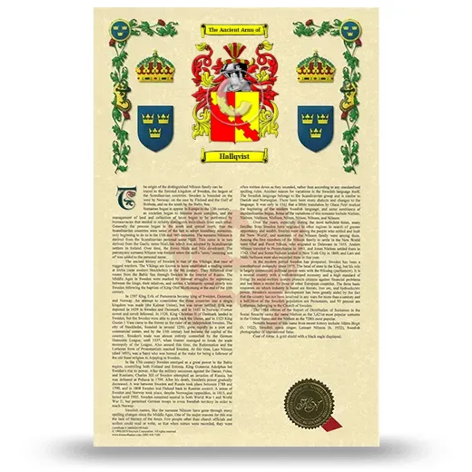 Hallqvist Armorial History with Coat of Arms
