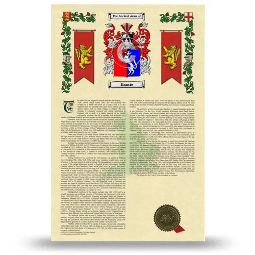 Hancie Armorial History with Coat of Arms