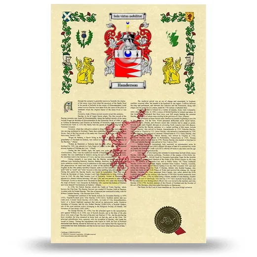 Handerson Armorial History with Coat of Arms
