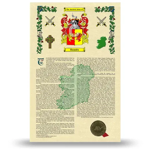 Hannity Armorial History with Coat of Arms