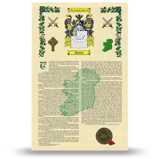 Hanson Armorial History with Coat of Arms