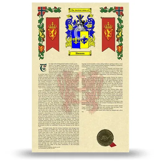 Hanson Armorial History with Coat of Arms