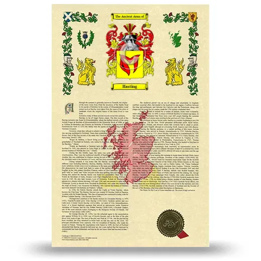 Hasting Armorial History with Coat of Arms