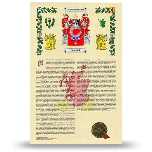 Headrick Armorial History with Coat of Arms