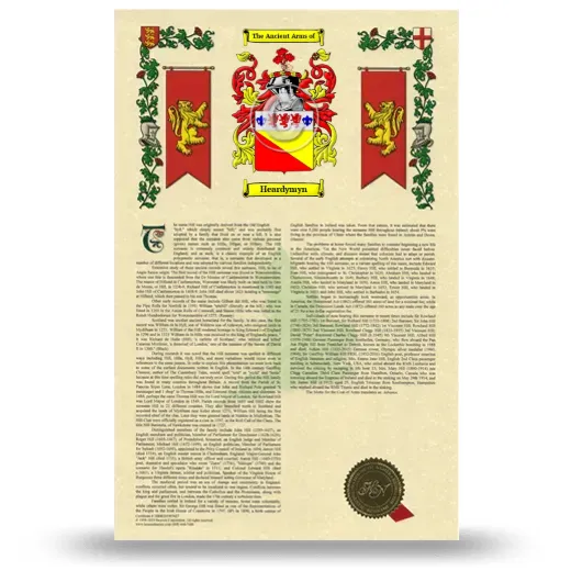 Heardymyn Armorial History with Coat of Arms
