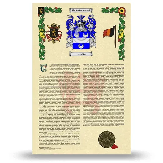 Hedelin Armorial History with Coat of Arms