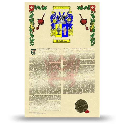 Heffelfinger Armorial History with Coat of Arms