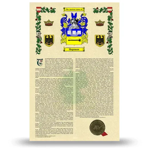 Hegeman Armorial History with Coat of Arms
