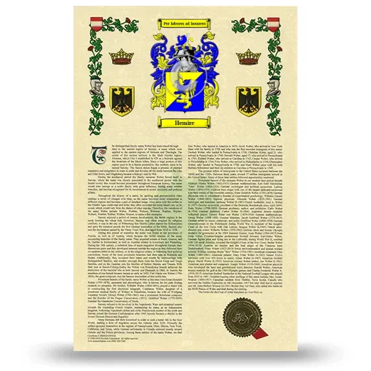 Hemire Armorial History with Coat of Arms