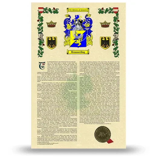 Hemmerling Armorial History with Coat of Arms