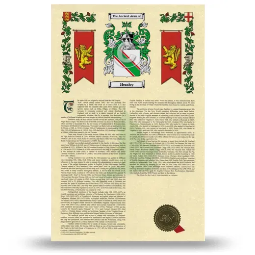 Hendey Armorial History with Coat of Arms