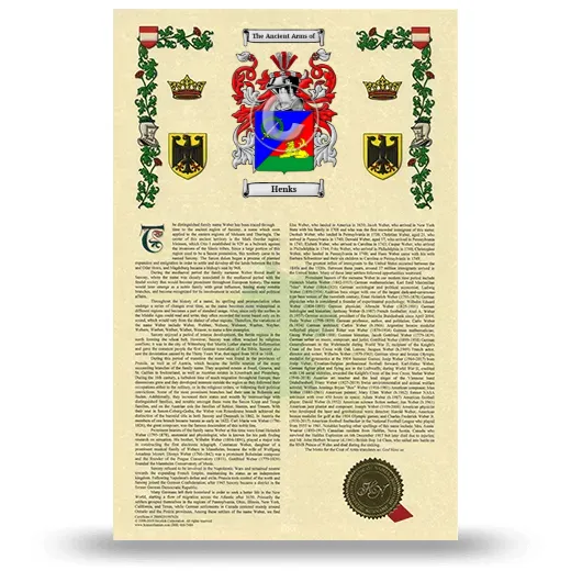 Henks Armorial History with Coat of Arms