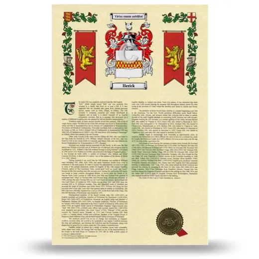 Herick Armorial History with Coat of Arms